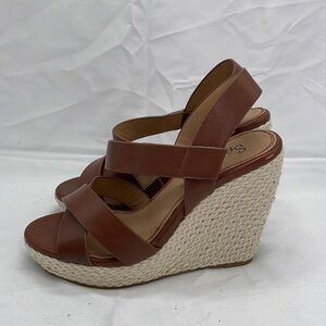 Splendid Dallis Wedge Platform Braided Hemp Strappy Brown Leather Sandal Sz 7